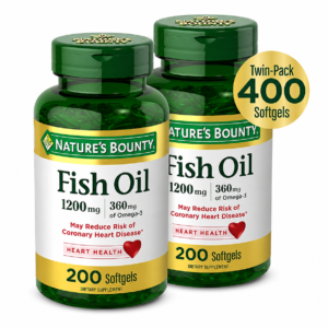 Fish Oil, Dietary Supplement with 360mg Omega-3, Supports Heart Health, 1200mg, 200 Softgels (Pack of 2)