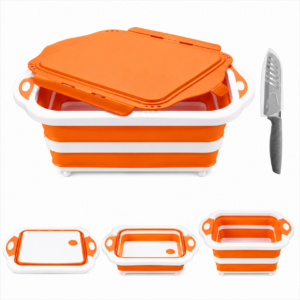 Noor Lives – Collapsible BBQ Prep Tub with Lid – Foldable Camping Sink & Cutting Board